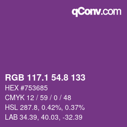 カラーコード: RGB 117.1 54.8 133 | qconv.com