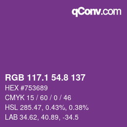 カラーコード: RGB 117.1 54.8 137 | qconv.com