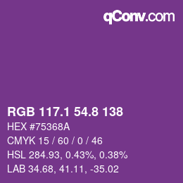 カラーコード: RGB 117.1 54.8 138 | qconv.com