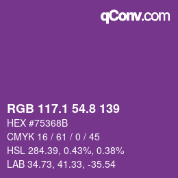 カラーコード: RGB 117.1 54.8 139 | qconv.com