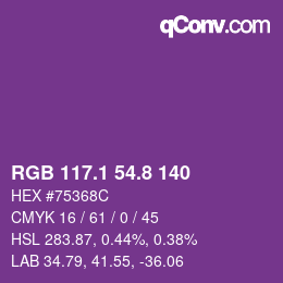 カラーコード: RGB 117.1 54.8 140 | qconv.com
