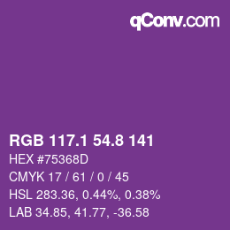 カラーコード: RGB 117.1 54.8 141 | qconv.com