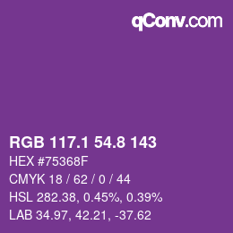 カラーコード: RGB 117.1 54.8 143 | qconv.com
