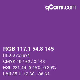 カラーコード: RGB 117.1 54.8 145 | qconv.com