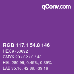 カラーコード: RGB 117.1 54.8 146 | qconv.com