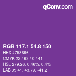 カラーコード: RGB 117.1 54.8 150 | qconv.com