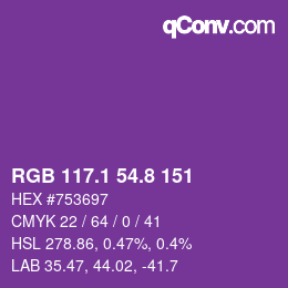 カラーコード: RGB 117.1 54.8 151 | qconv.com