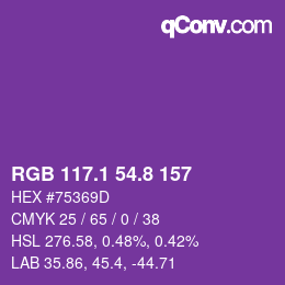 カラーコード: RGB 117.1 54.8 157 | qconv.com