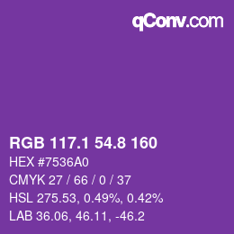 カラーコード: RGB 117.1 54.8 160 | qconv.com