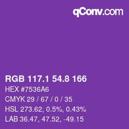 カラーコード: RGB 117.1 54.8 166 | qconv.com