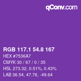カラーコード: RGB 117.1 54.8 167 | qconv.com