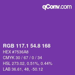 カラーコード: RGB 117.1 54.8 168 | qconv.com