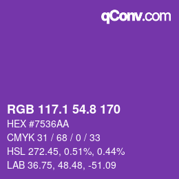 カラーコード: RGB 117.1 54.8 170 | qconv.com