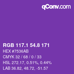 カラーコード: RGB 117.1 54.8 171 | qconv.com