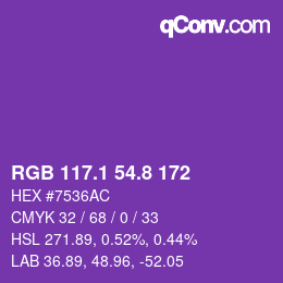 カラーコード: RGB 117.1 54.8 172 | qconv.com