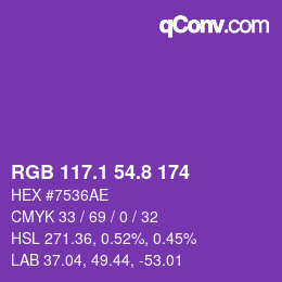 カラーコード: RGB 117.1 54.8 174 | qconv.com