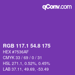 カラーコード: RGB 117.1 54.8 175 | qconv.com