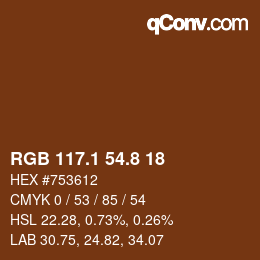 Color code: RGB 117.1 54.8 18 | qconv.com