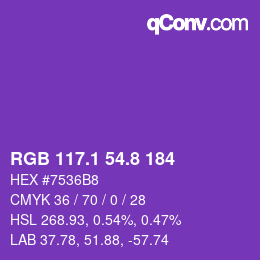 カラーコード: RGB 117.1 54.8 184 | qconv.com