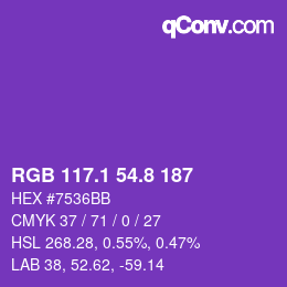カラーコード: RGB 117.1 54.8 187 | qconv.com