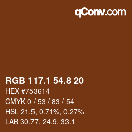 Color code: RGB 117.1 54.8 20 | qconv.com