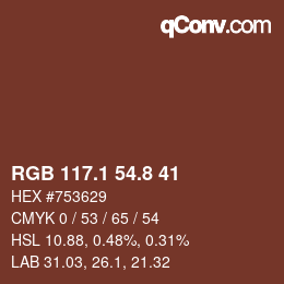 カラーコード: RGB 117.1 54.8 41 | qconv.com