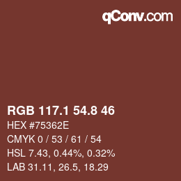 カラーコード: RGB 117.1 54.8 46 | qconv.com