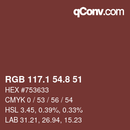 カラーコード: RGB 117.1 54.8 51 | qconv.com