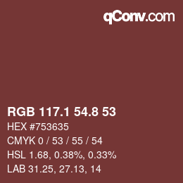 Color code: RGB 117.1 54.8 53 | qconv.com