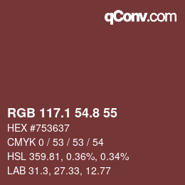 カラーコード: RGB 117.1 54.8 55 | qconv.com