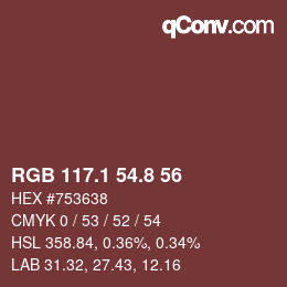 カラーコード: RGB 117.1 54.8 56 | qconv.com