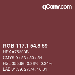 カラーコード: RGB 117.1 54.8 59 | qconv.com