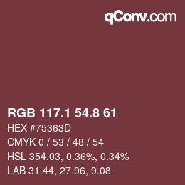 カラーコード: RGB 117.1 54.8 61 | qconv.com