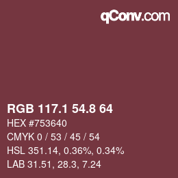 カラーコード: RGB 117.1 54.8 64 | qconv.com