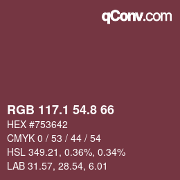 カラーコード: RGB 117.1 54.8 66 | qconv.com