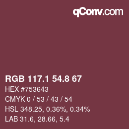 Color code: RGB 117.1 54.8 67 | qconv.com