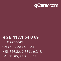 カラーコード: RGB 117.1 54.8 69 | qconv.com