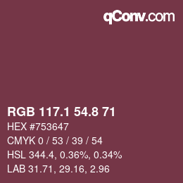 カラーコード: RGB 117.1 54.8 71 | qconv.com