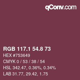 カラーコード: RGB 117.1 54.8 73 | qconv.com