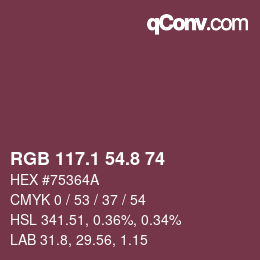 カラーコード: RGB 117.1 54.8 74 | qconv.com
