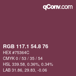 カラーコード: RGB 117.1 54.8 76 | qconv.com