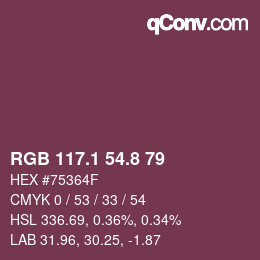 カラーコード: RGB 117.1 54.8 79 | qconv.com