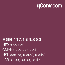 カラーコード: RGB 117.1 54.8 80 | qconv.com