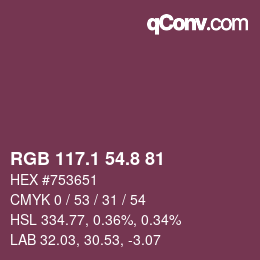 カラーコード: RGB 117.1 54.8 81 | qconv.com