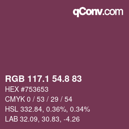 カラーコード: RGB 117.1 54.8 83 | qconv.com