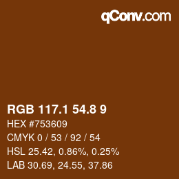 Color code: RGB 117.1 54.8 9 | qconv.com