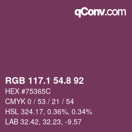 カラーコード: RGB 117.1 54.8 92 | qconv.com