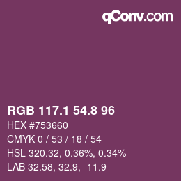 カラーコード: RGB 117.1 54.8 96 | qconv.com