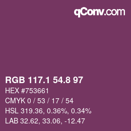 カラーコード: RGB 117.1 54.8 97 | qconv.com