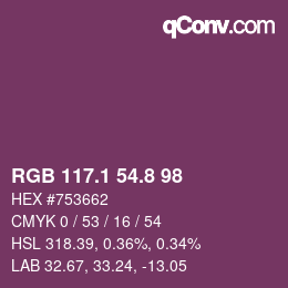 カラーコード: RGB 117.1 54.8 98 | qconv.com